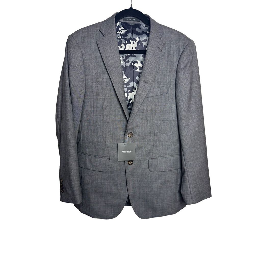 Indochino‎ New Bespoke 2 Button Gray Blazer Sport Coat Jacket Men's Camo Lining